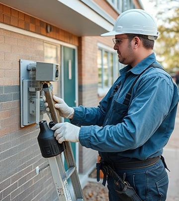 A technician completing his work order for maintenance on a school.