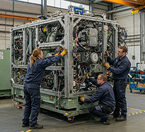 Maintenance technicians install equipment using space allocation reports from a CMMS.