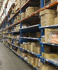 Shelves of inventory ready for a CMMS guided physical count