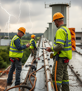 A maintenance crew completes CMMS work orders after a storm.