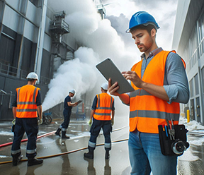 A maintenance crew receives CMMS work orders after a storm.