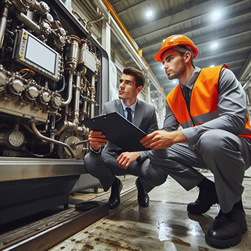 A supervisor and a maintenance technician use a CMMS to monitor improvements on a time study analysis.