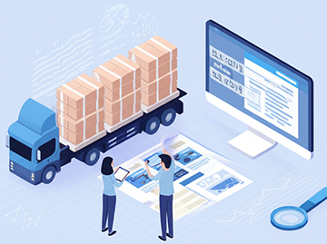 Illustration representing factory works using a CMMS for tracking and tracing supplies.