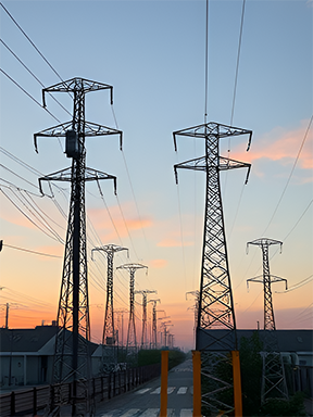 Shot of power and telephone lines representing utility asset infrastructure.