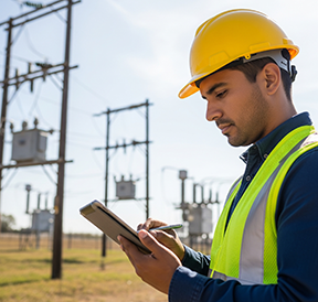 A utilities worker receives CMMS work orders via a mobile device.
