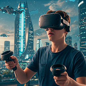 A man enjoying the wonders of VR technology