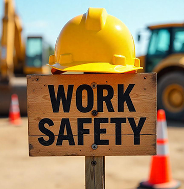 A hardhat over a work safety sign representing OSHA's new guidelines.