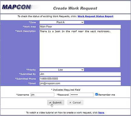 MAPCON's HTML Work Request submission form